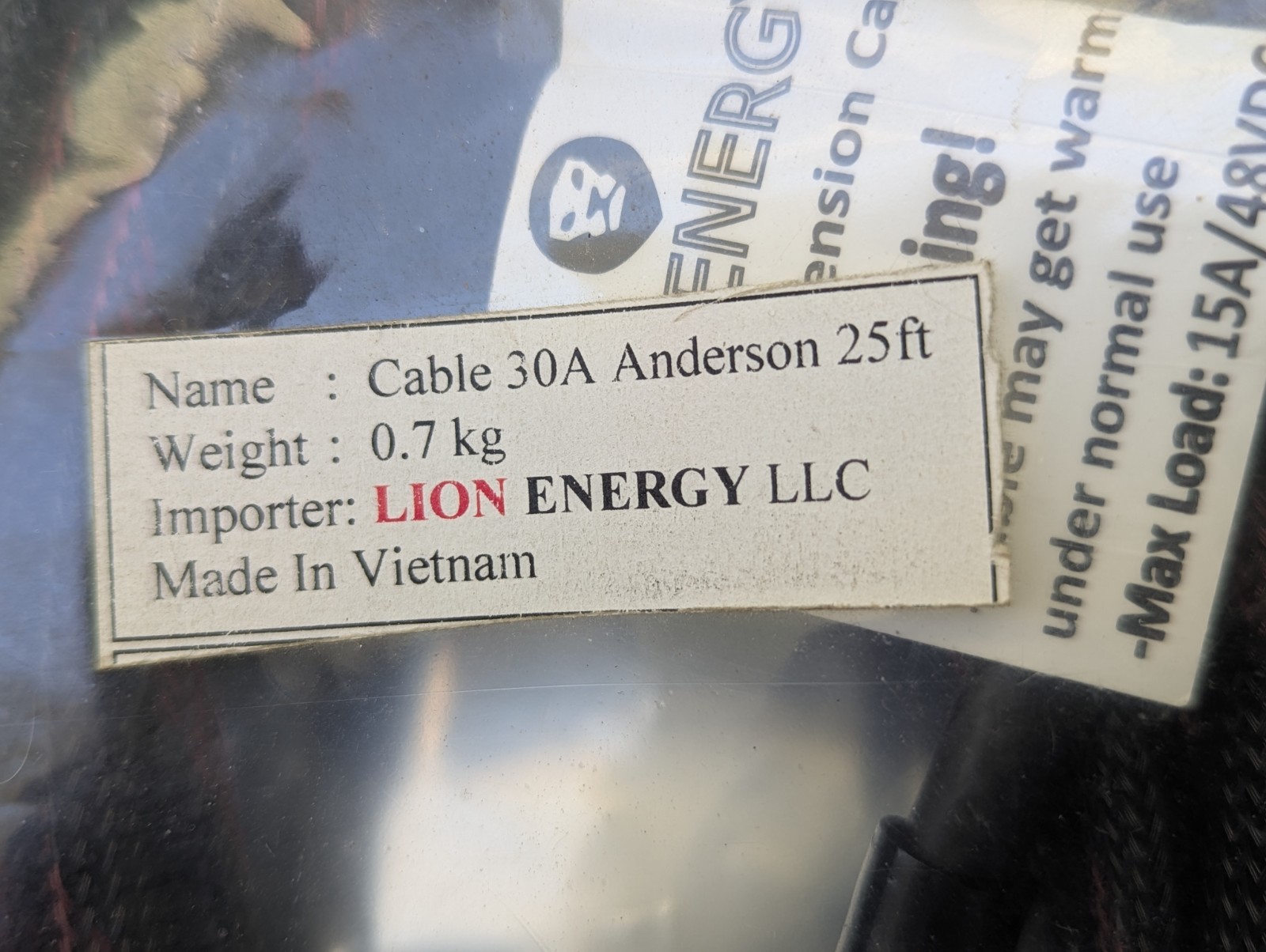 Lion Energy Solar Panel Extension Cable Flexible Wire Connectors 25ft Black