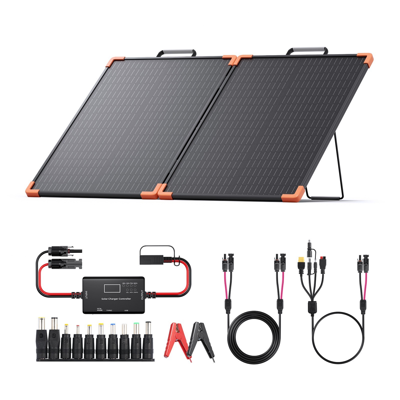 ZOUPW 100W Portable Solar Panel Kit with 20A PWM Controller for Power Station