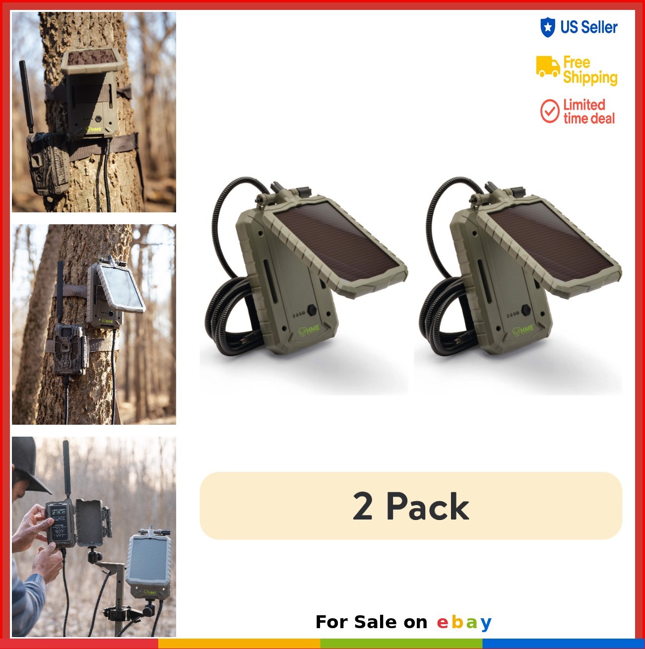 Solar Battery Pack 12V 1000 MAH for Trail Camera 2 Pack with Adapters