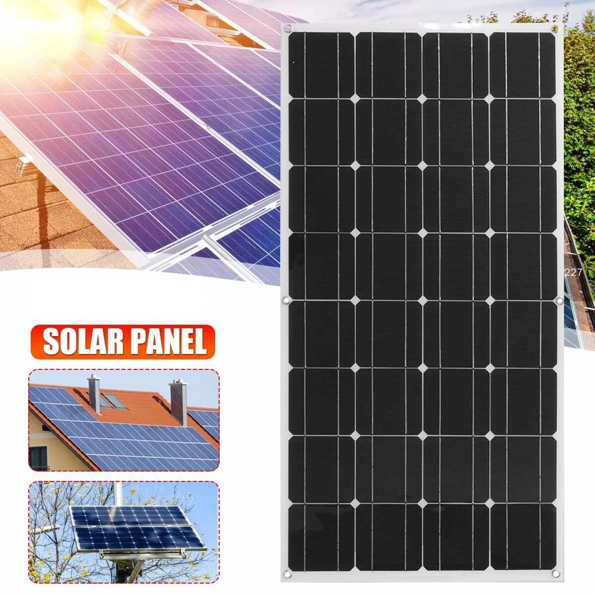 200W Monocrystalline Solar Panel For Home RV Motorhome Camper Marine Van outdoor
