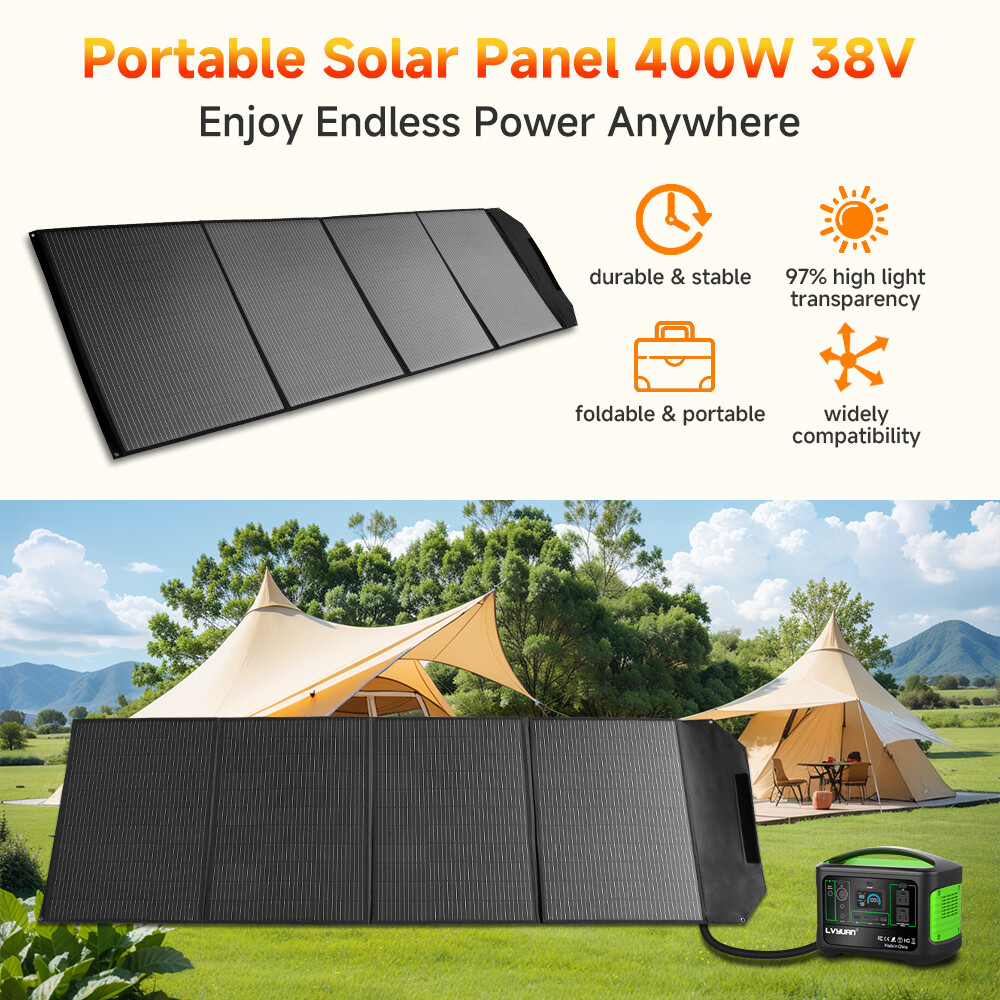 400W Foldable Solar Panel Portable Folding for Charging Home Camping Blackout RV