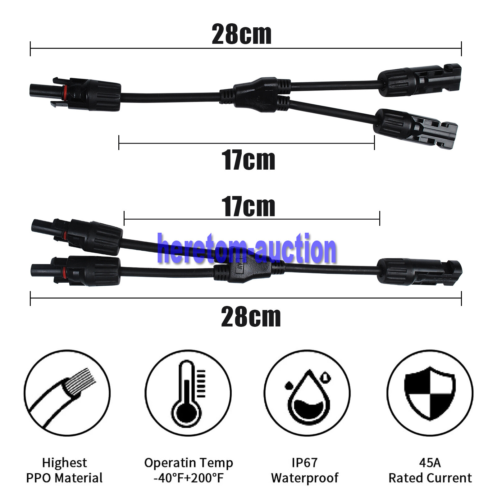 Solar Panel Y Branch Cable Connection Waterproof Adapter Connector Extension