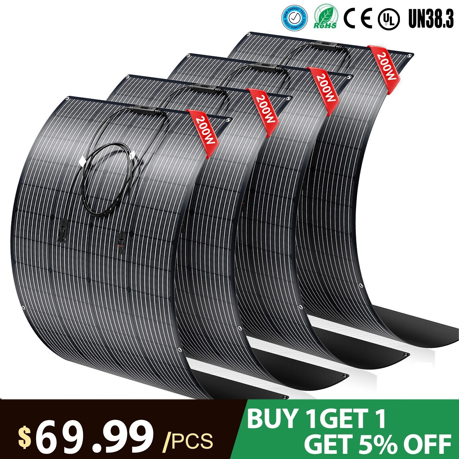 12V 200W 400W 600W 800W Flexible Solar Panel Mono Camping Home RV Battery Charge
