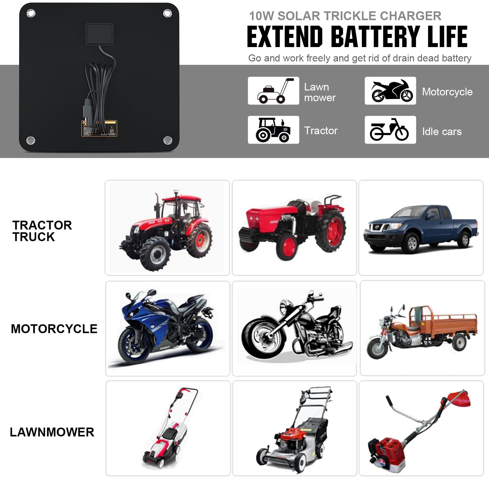 10W Solar Battery Charger Waterproof Trickle Charge Car Boat Rv Motorcycle Ou…