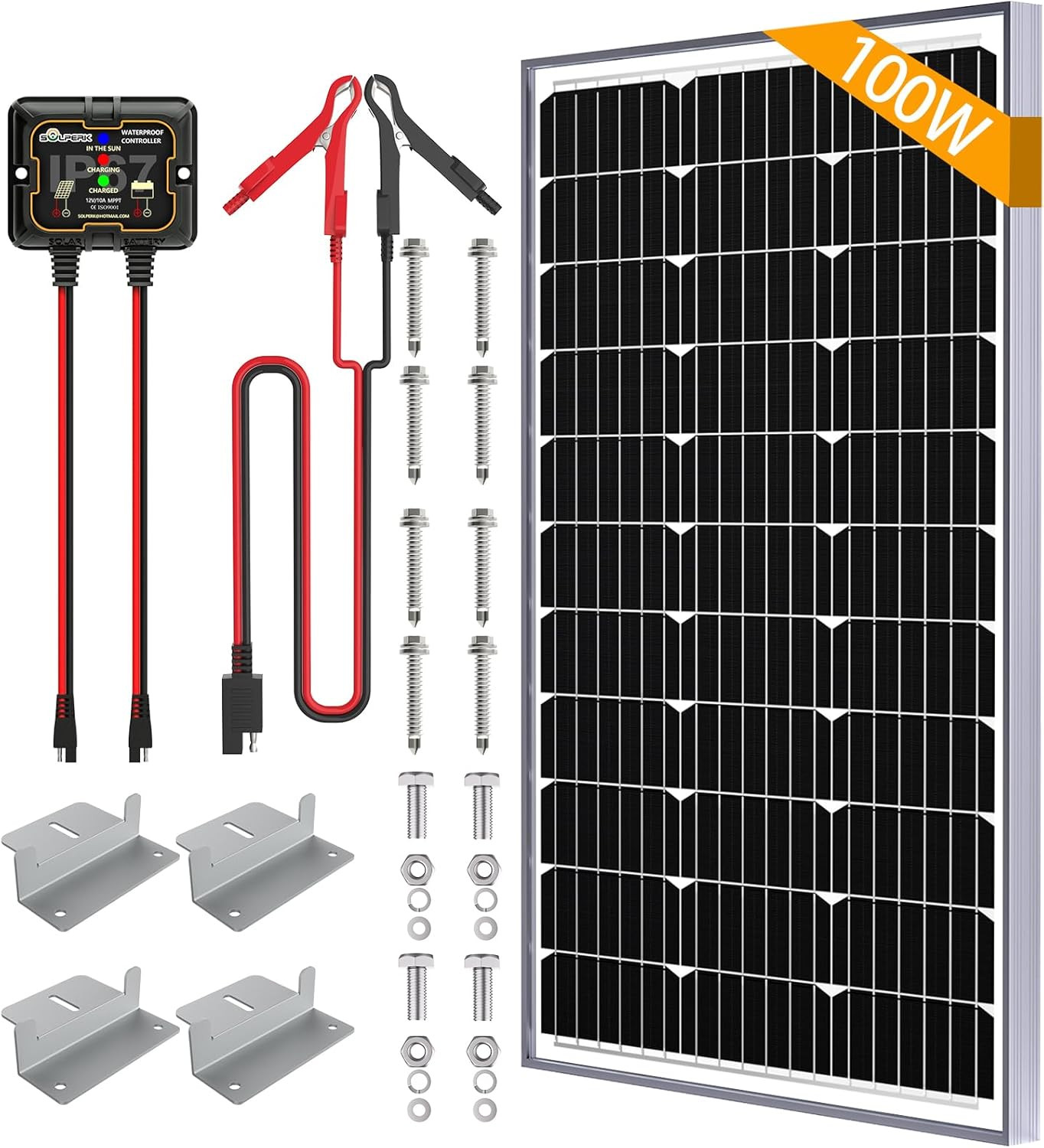 100W Solar Battery Charger Solar Battery Maintainer + Smart 10A MPPT Charge Cont