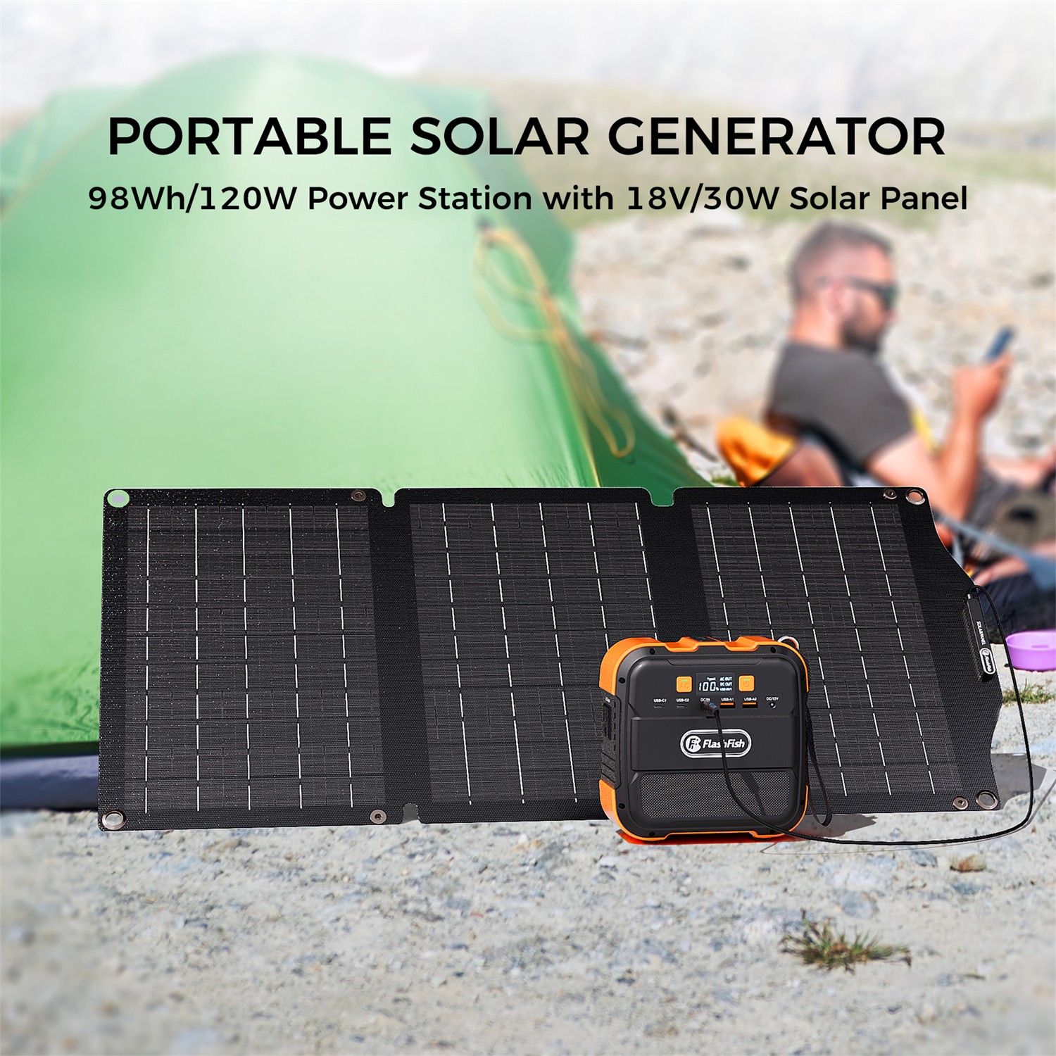 Flashfish Solar Power Generator Li-ion 120W 98Wh With Solar panel 30W US Stock