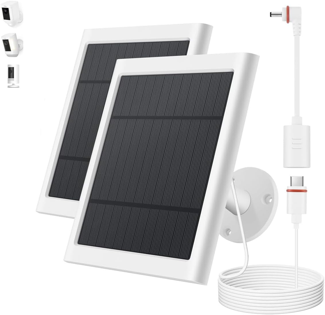 Solar Panel for Ring Camera 2 Pack Outdoor Spotlight Stick Up Cam Charger White