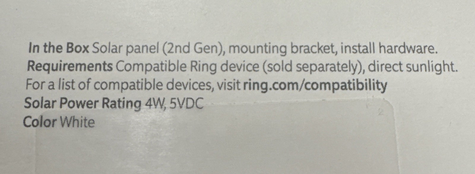 Ring 4W 2nd Generation Solar Panel for Select Ring Security Cameras Black New