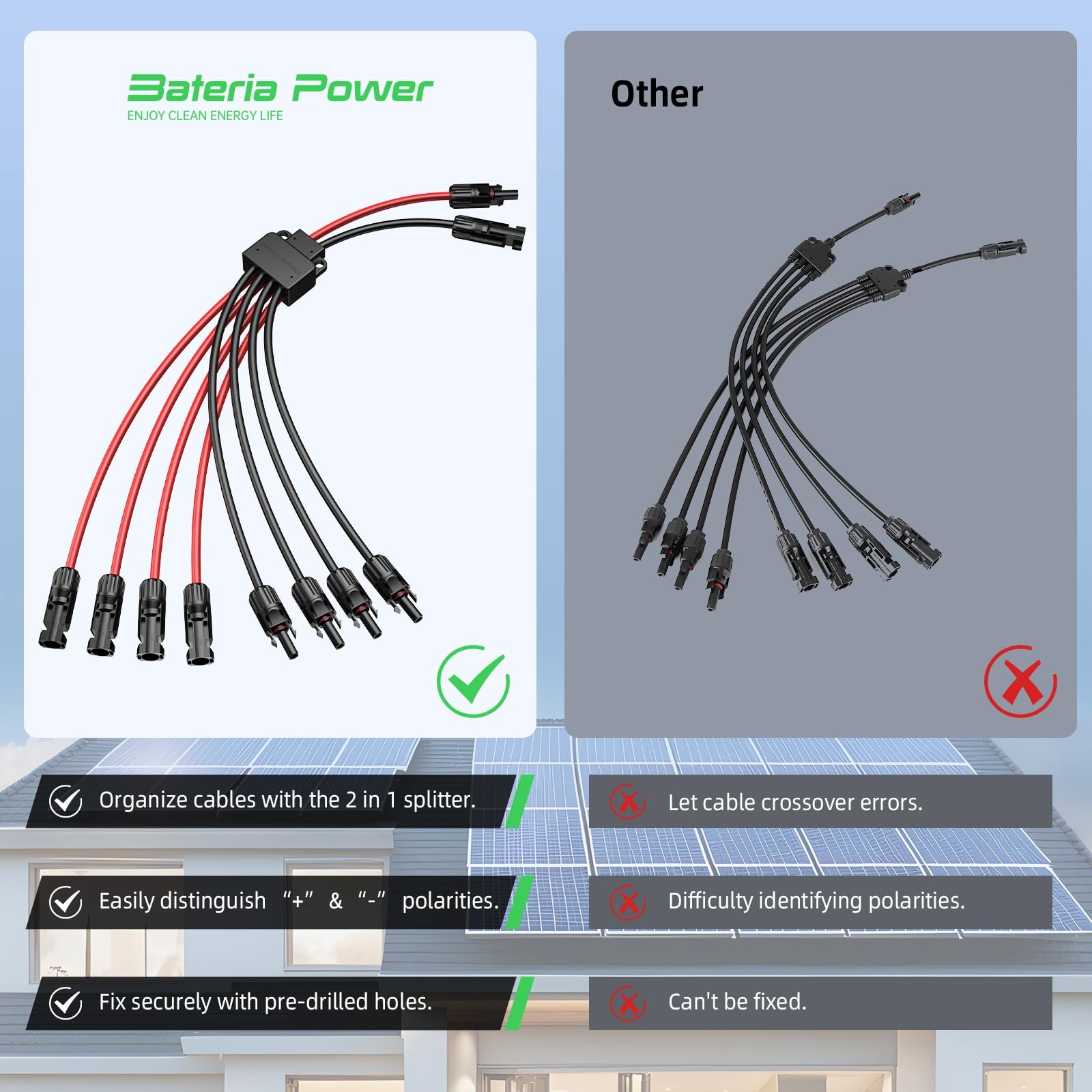 Solar Y Branch Connectors 30A 1000V DC Parallel Cable 2PCS – Connect 4 Solar
