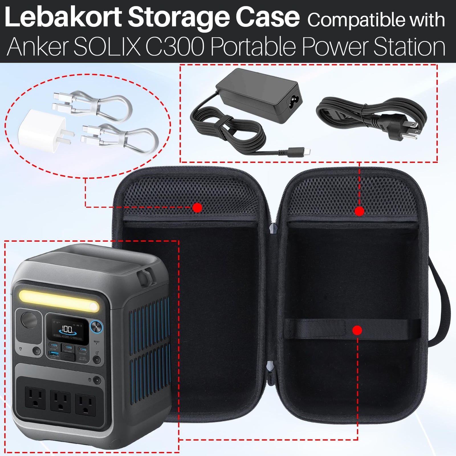 Lebakort Hard Case Compatible with Anker SOLIX C300 Portable Power Station Ou…