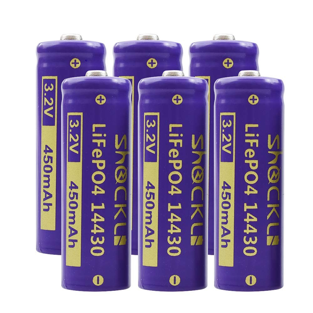 funkawa 6Pack Shockli 14430 3.2V 450mAh LiFePo4 Rechargeable Solar Battery fo…
