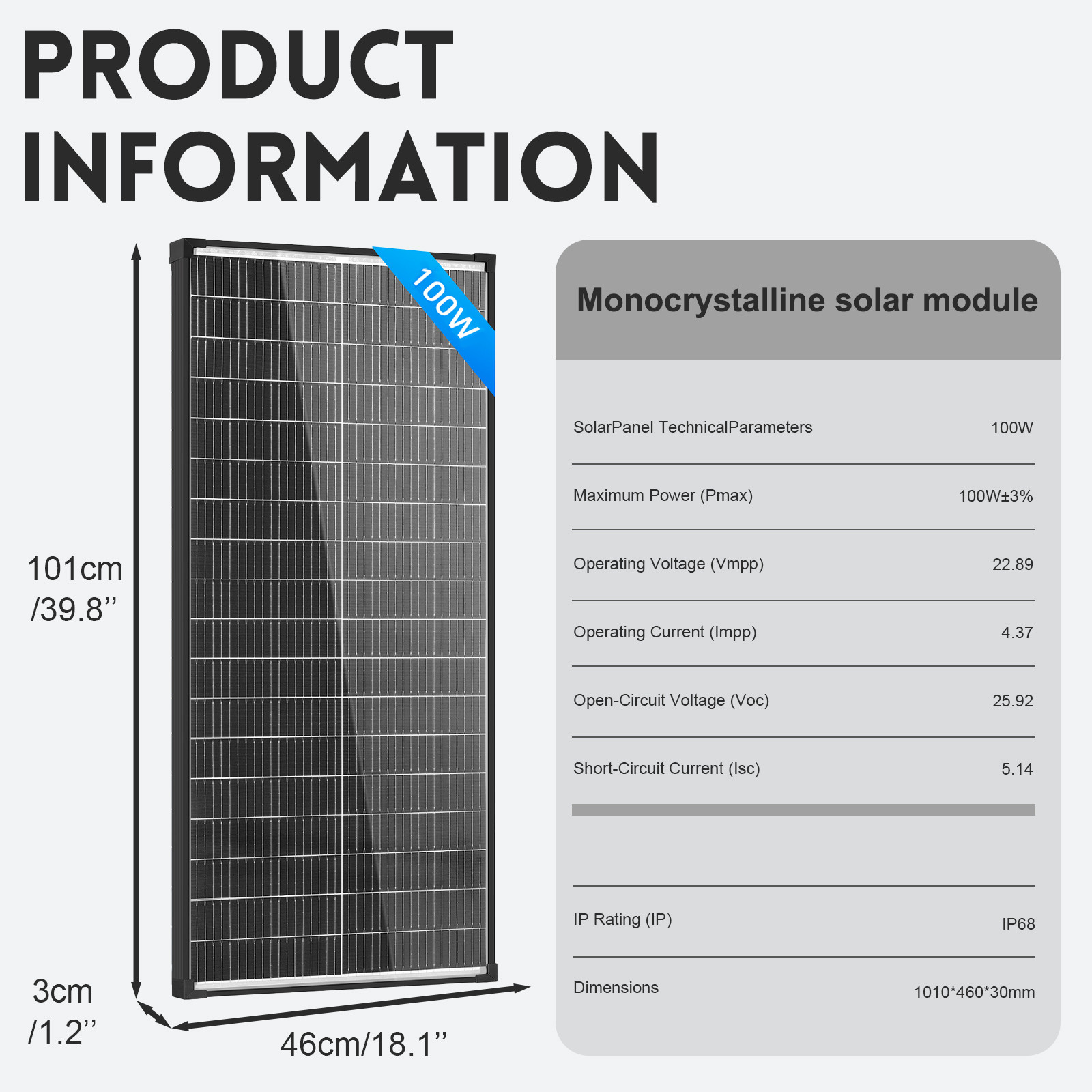 Bifacial 200W Solar Panel (2*100W) N-Type Mono 18BB Home RV Camping Off Grid US