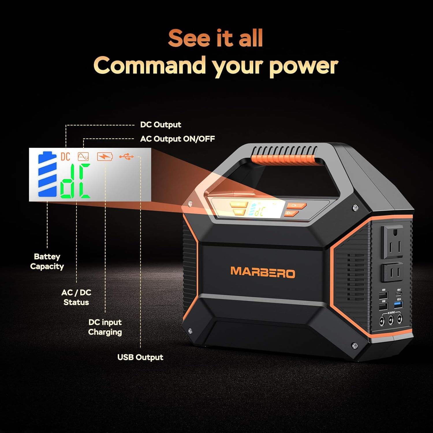 MARBERO Portable Power Station 155Wh 100W with AC Outlet Camping