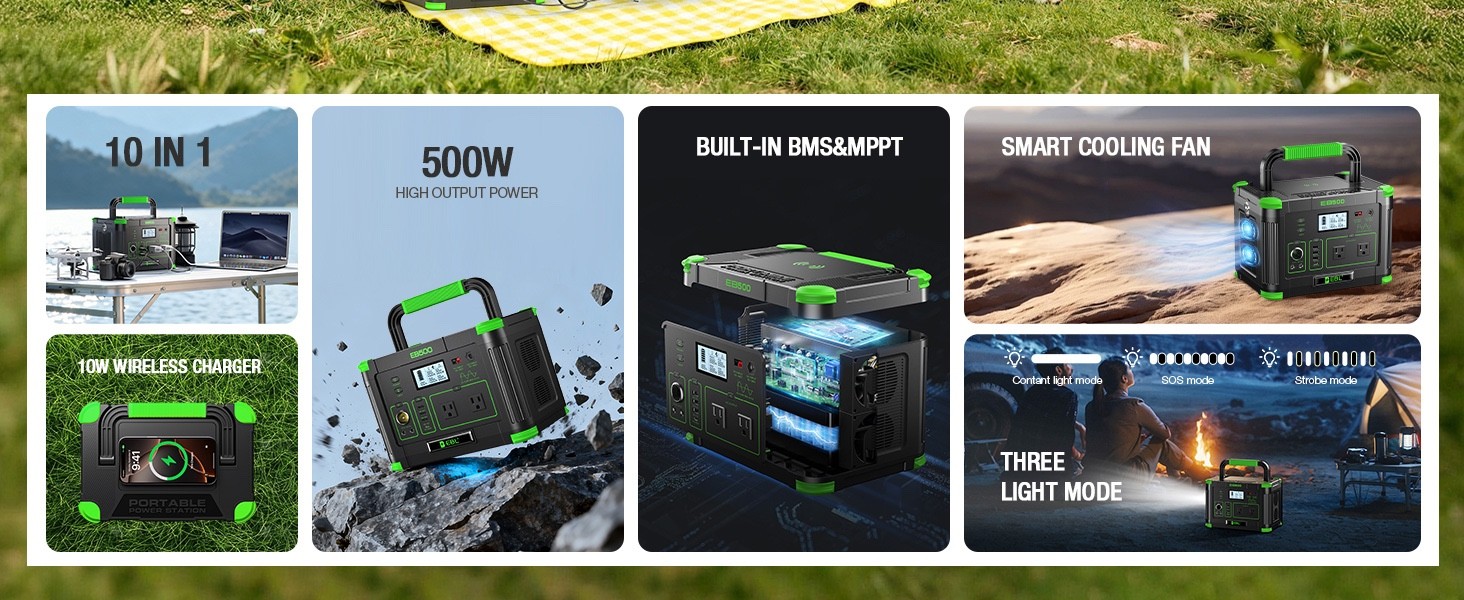 Portable Power Station 500w(Peak 1000W), Camping Solar Powerhouse Outdoor Indoor