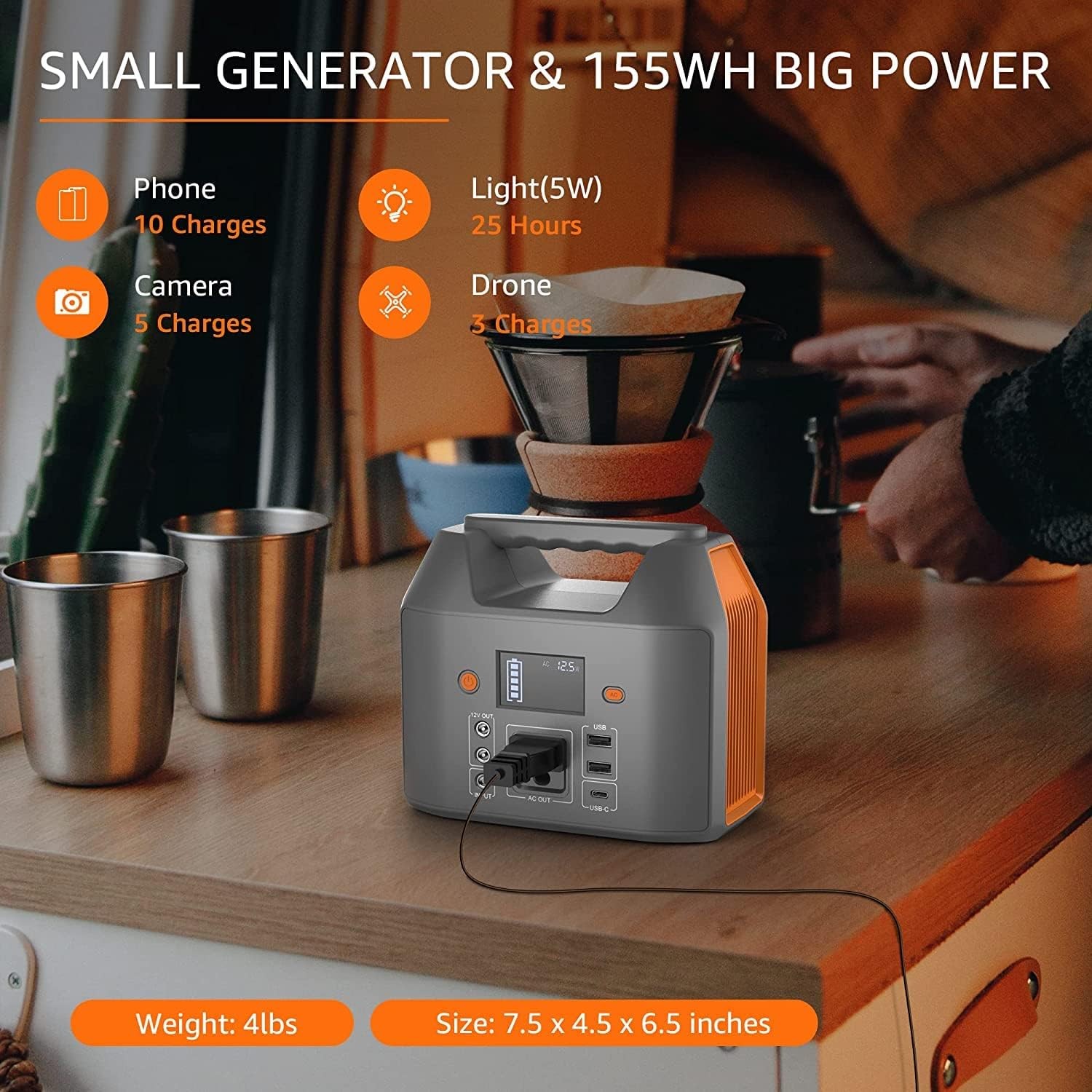Portable Power Station 150W 155Wh Solar Generator 110V 42000mAh Portable Power