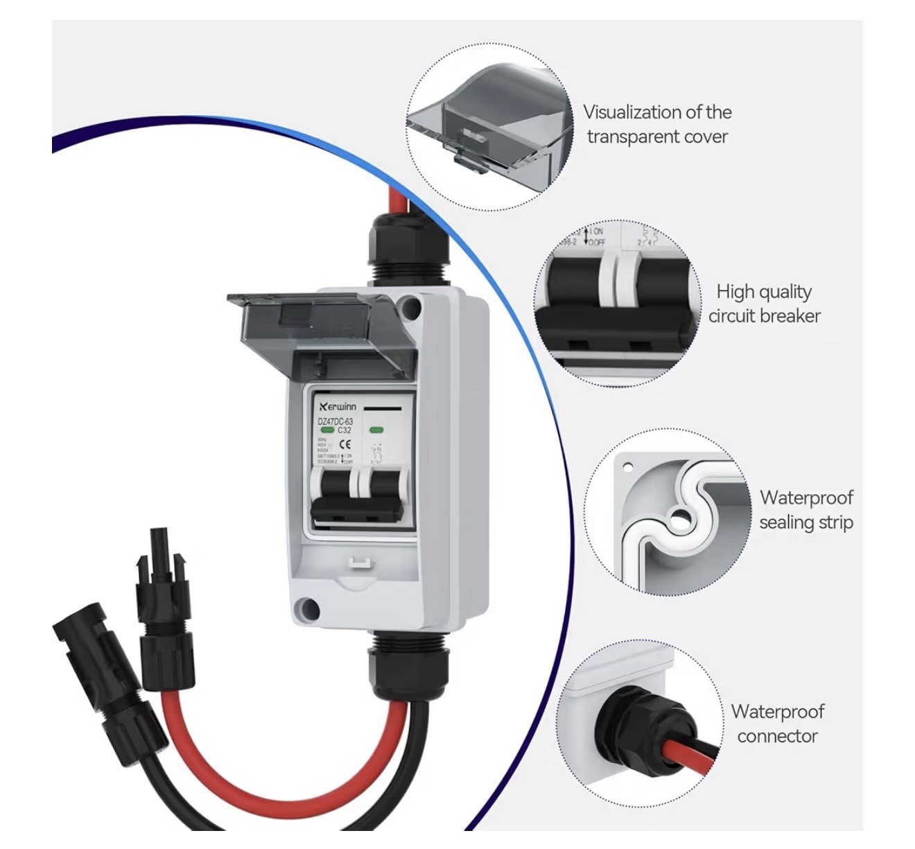 Kerwinn Solar Panel Disconnect Switch 400v 30A Waterproof Circuit Breaker