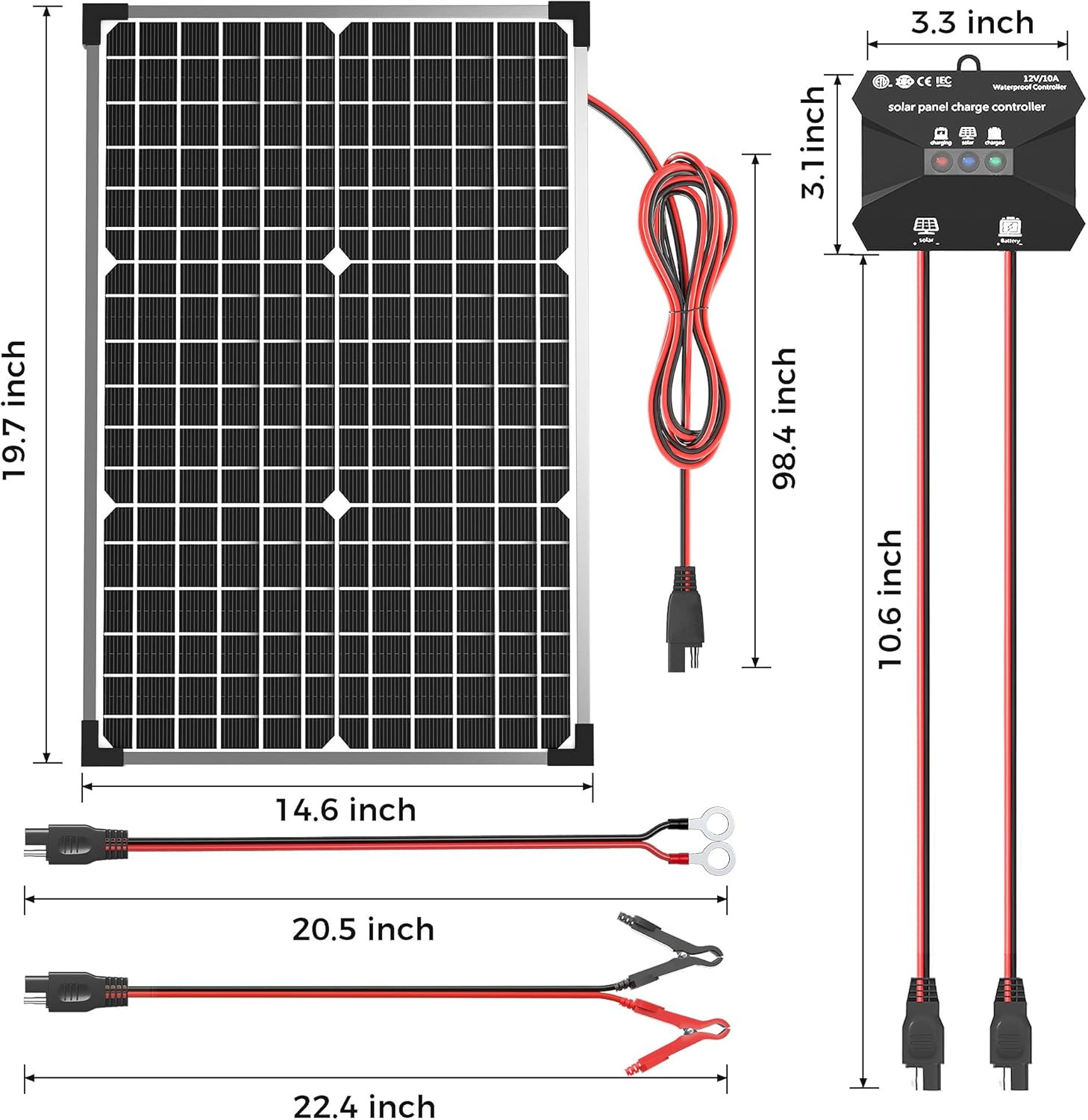 30W Solar Panel Kit, 12V Solar Battery Trickle Charger Maintainer + 10A MPPT Cha