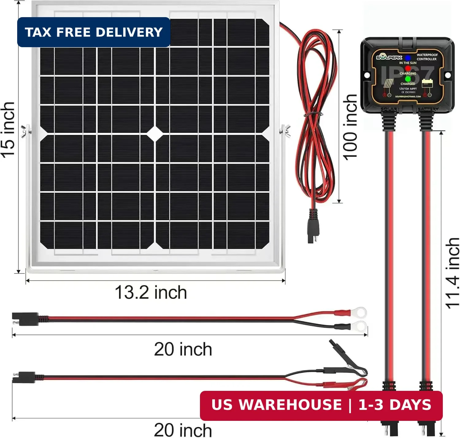SOLPERK Solar Panel Kit 20W 12V, Solar Battery Trickle Charger Maintainer + Upgr