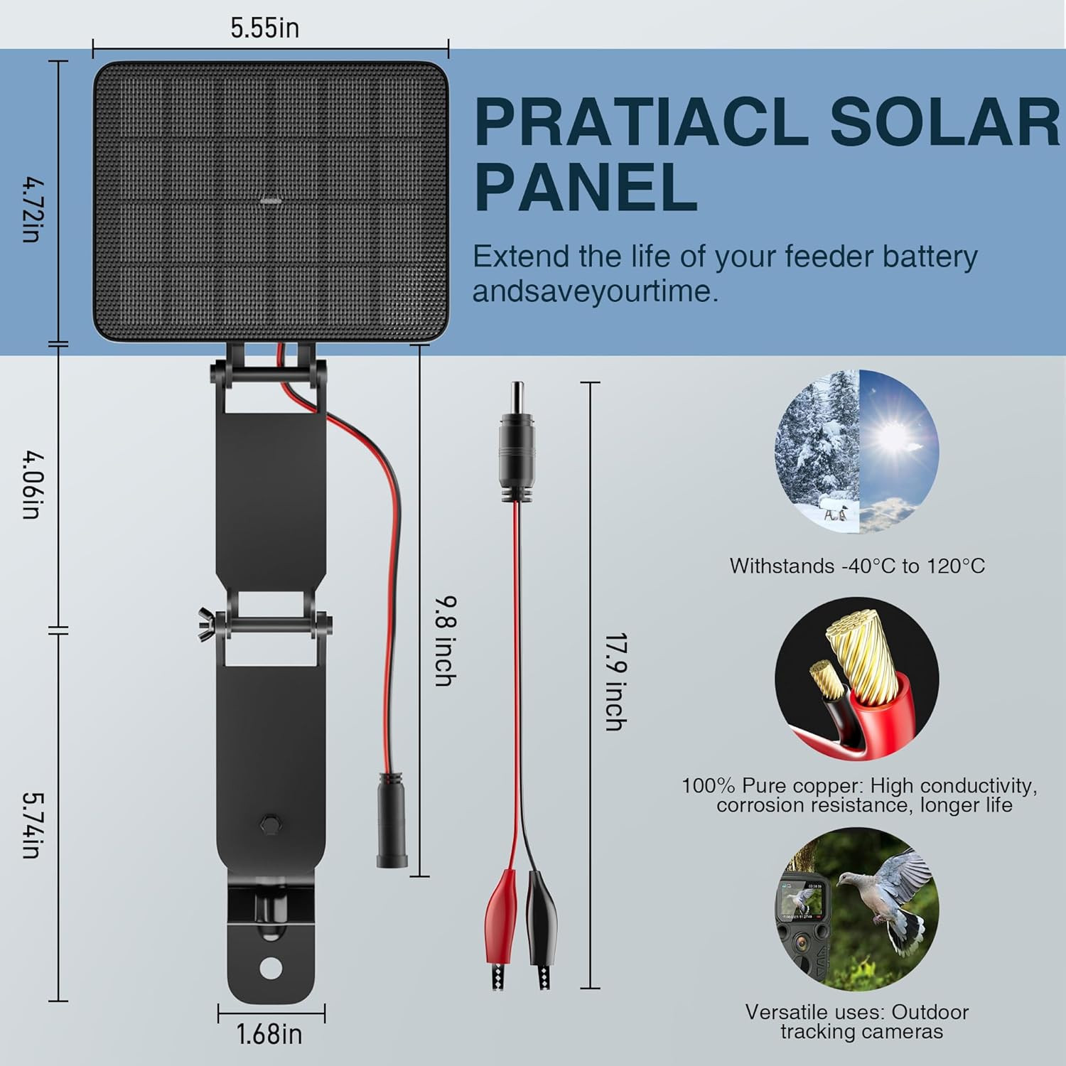 SUNAPEX 12V Deer Feeder Solar Panel 2.4W Monocrystalline Trickle Charger | ETFE