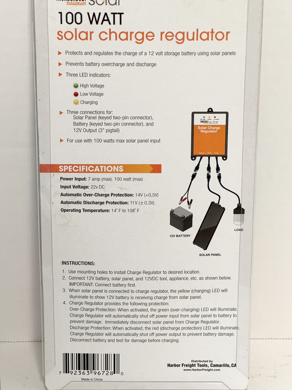 Thunderbolt Magnum 100 Watt Solar Charge Regulator 12V #96728 Three LED –