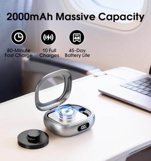 Charging Case for Oura Ring Gen 4 & 3 Charger, 2000mAh Portable Travel Silver