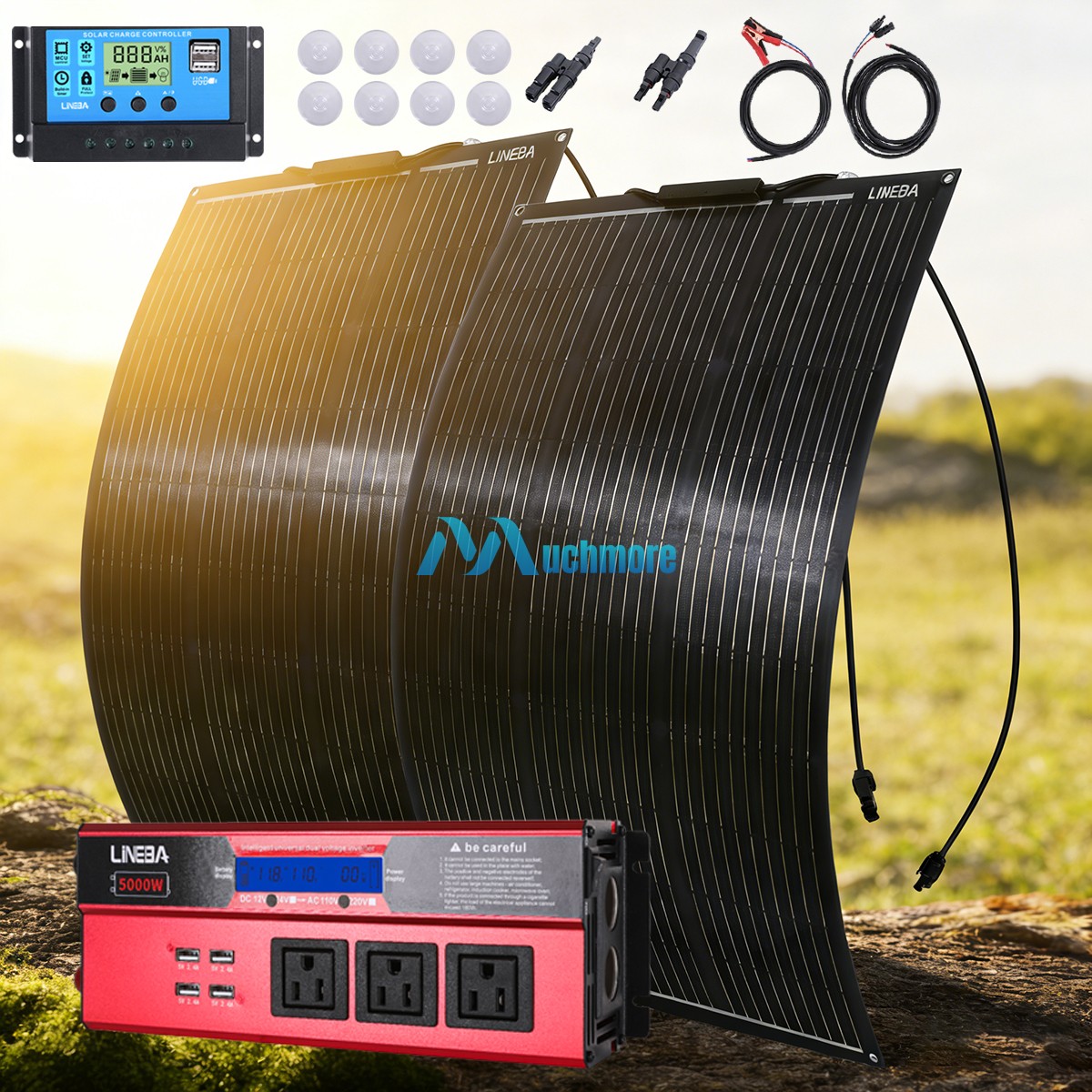 100W 200W 12V Complete Solar Power Kit Solar Panels Battery Controller Inverter