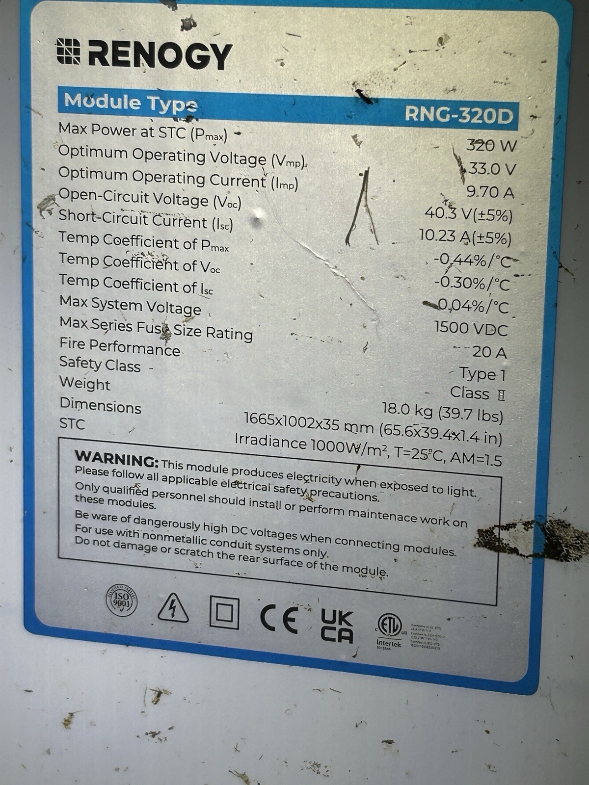 Renogy Solar Panels 1PCS 320 Watt Solar Panel; monocrystaline