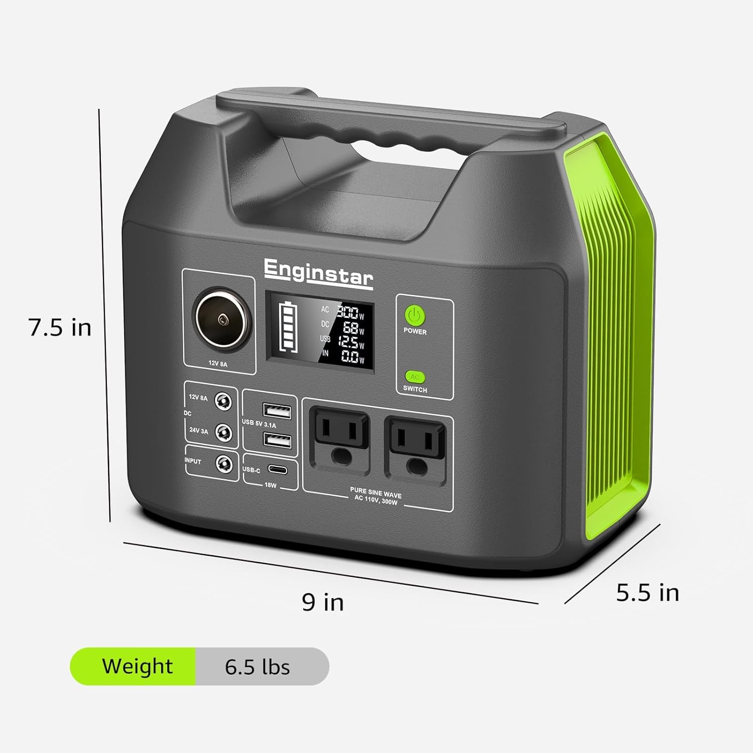 Solar Generator, 300W Portable Power Station, 296Wh Lithium Battery Backup W/Two