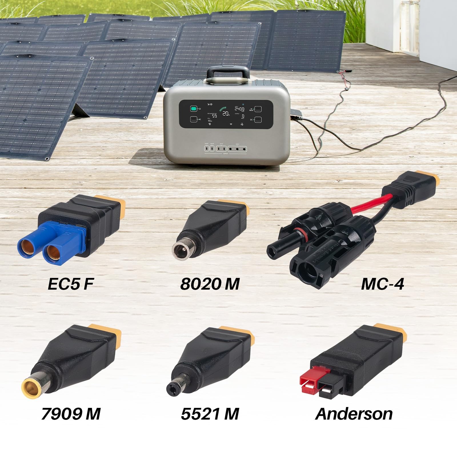 KNMIPJD 6-in-1 Solar Panel Connector Cable Kit, 14AWG Heavy-Duty 5FT, Black
