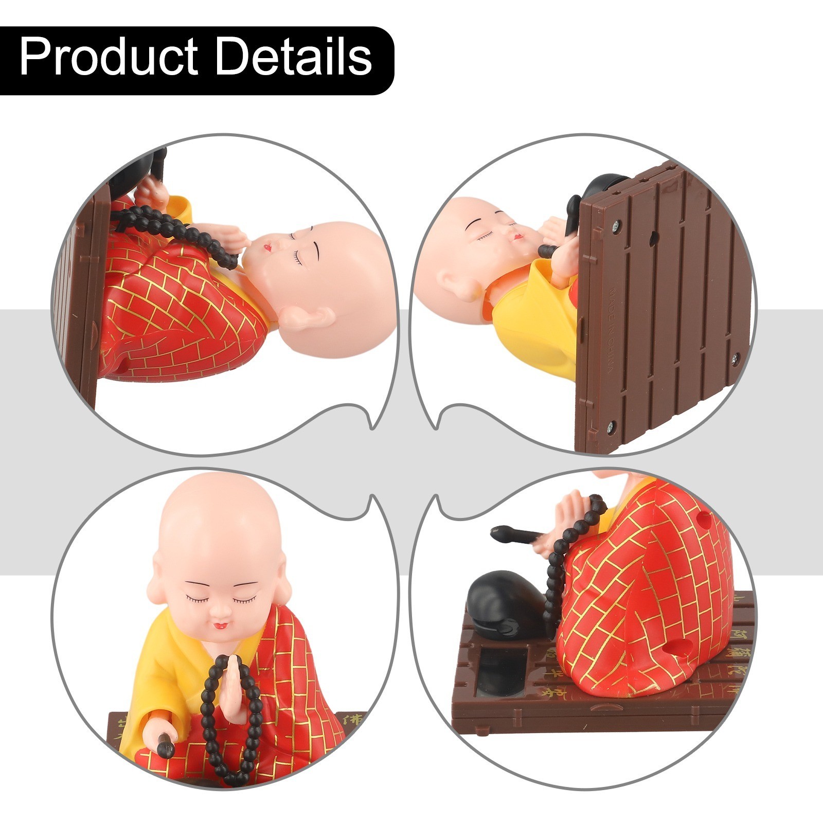 Fun Solar Monk Decoration Shaking Head Design for Cars and Home Spaces