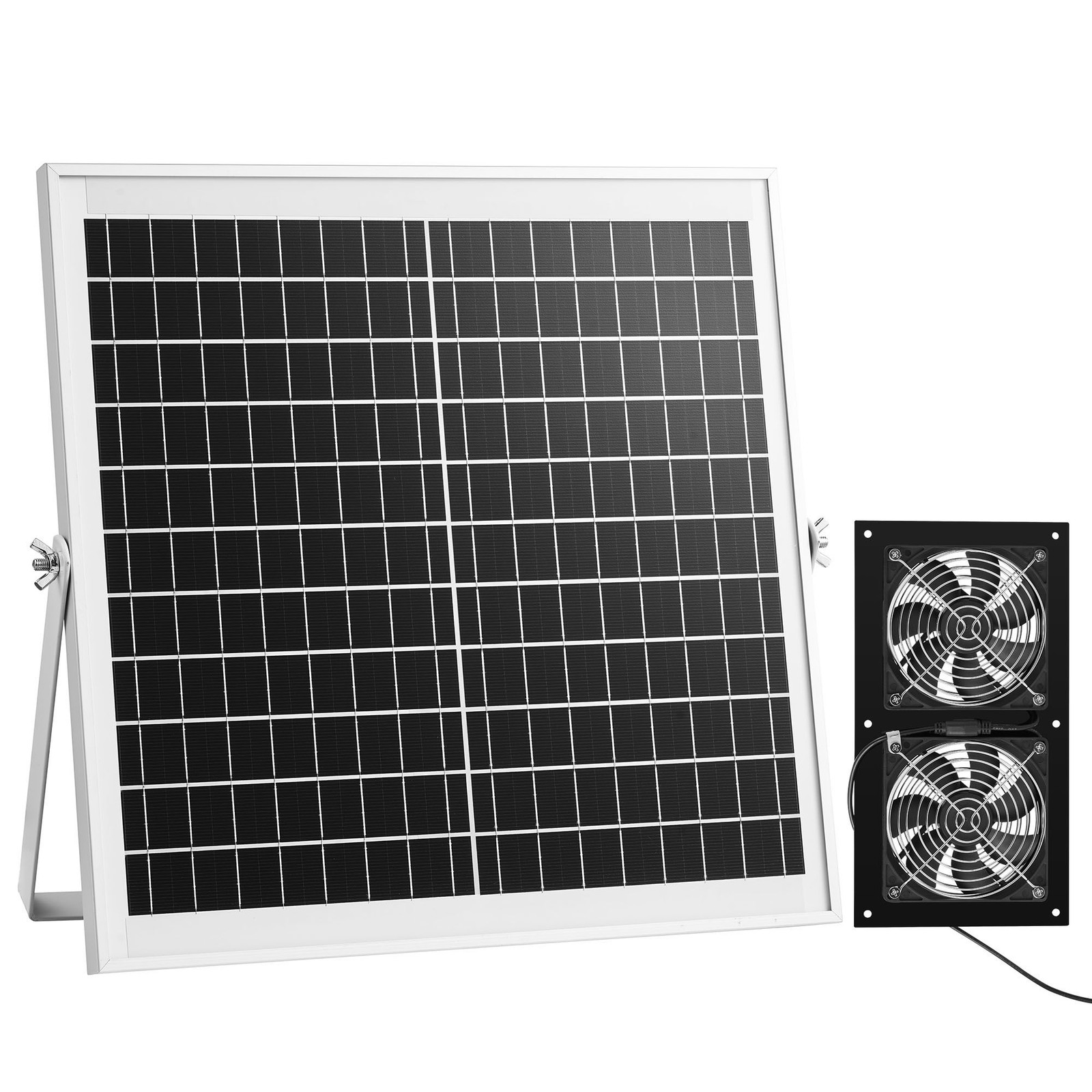 Dual Solar Fan: 15W Panel, Adjustable Angle, 240 CFM, Roof/Wall Mount