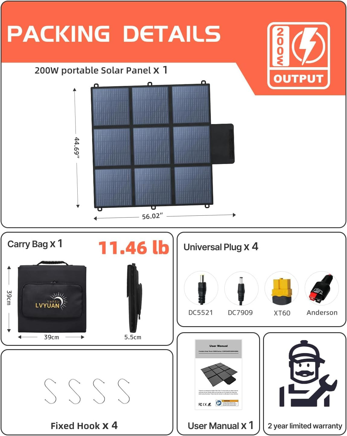 200W Portable Solar Panel, 23% Efficient, Foldable for Camping & Outdoor Use