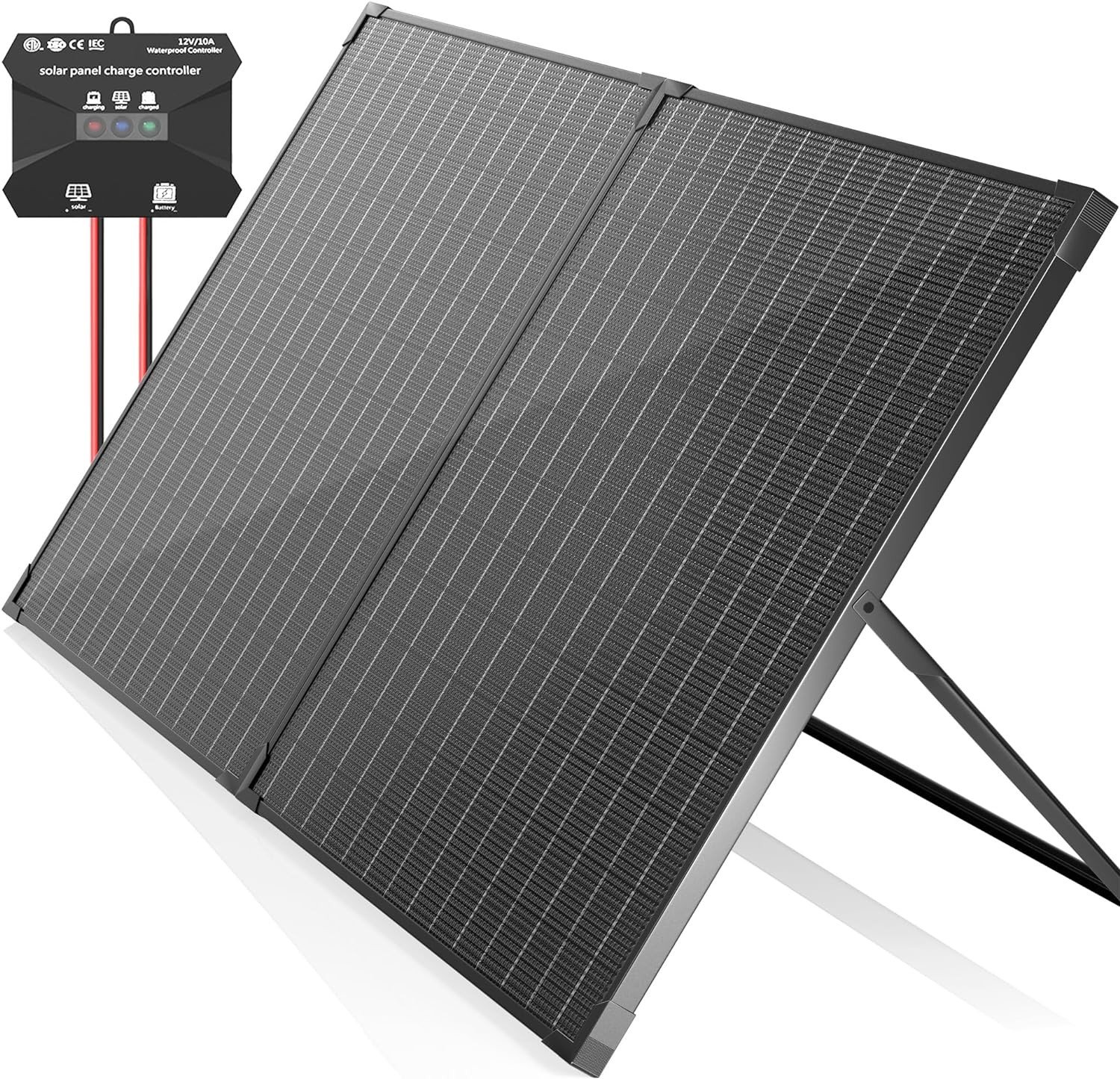 100 Watt 12 Volt Portable Solar Panel with Waterproof 10A Charger Controller, Fo