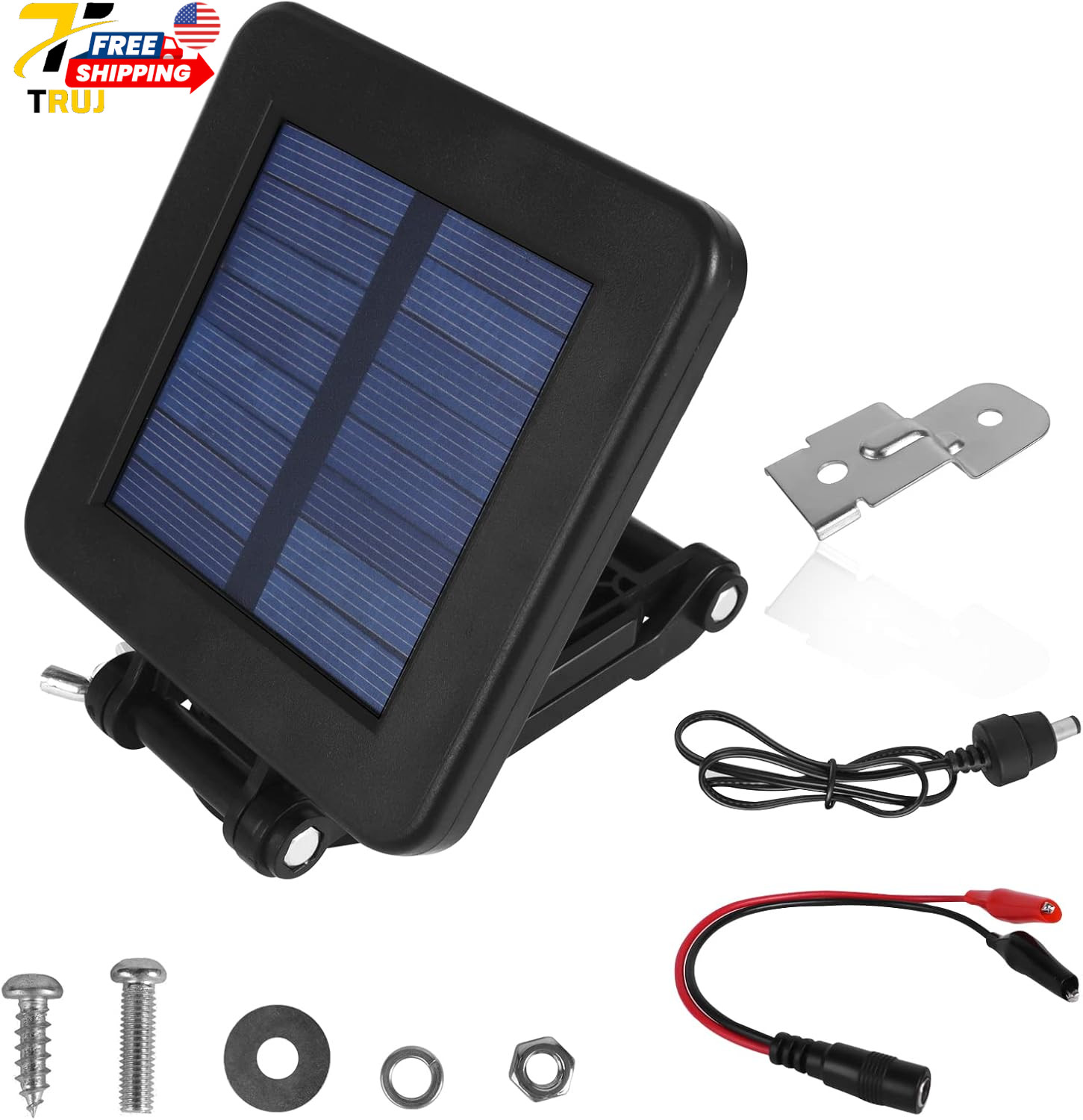 6V Solar Panel Efficient Charger w/Adjustable Mounting Bracket & Alligator Clips