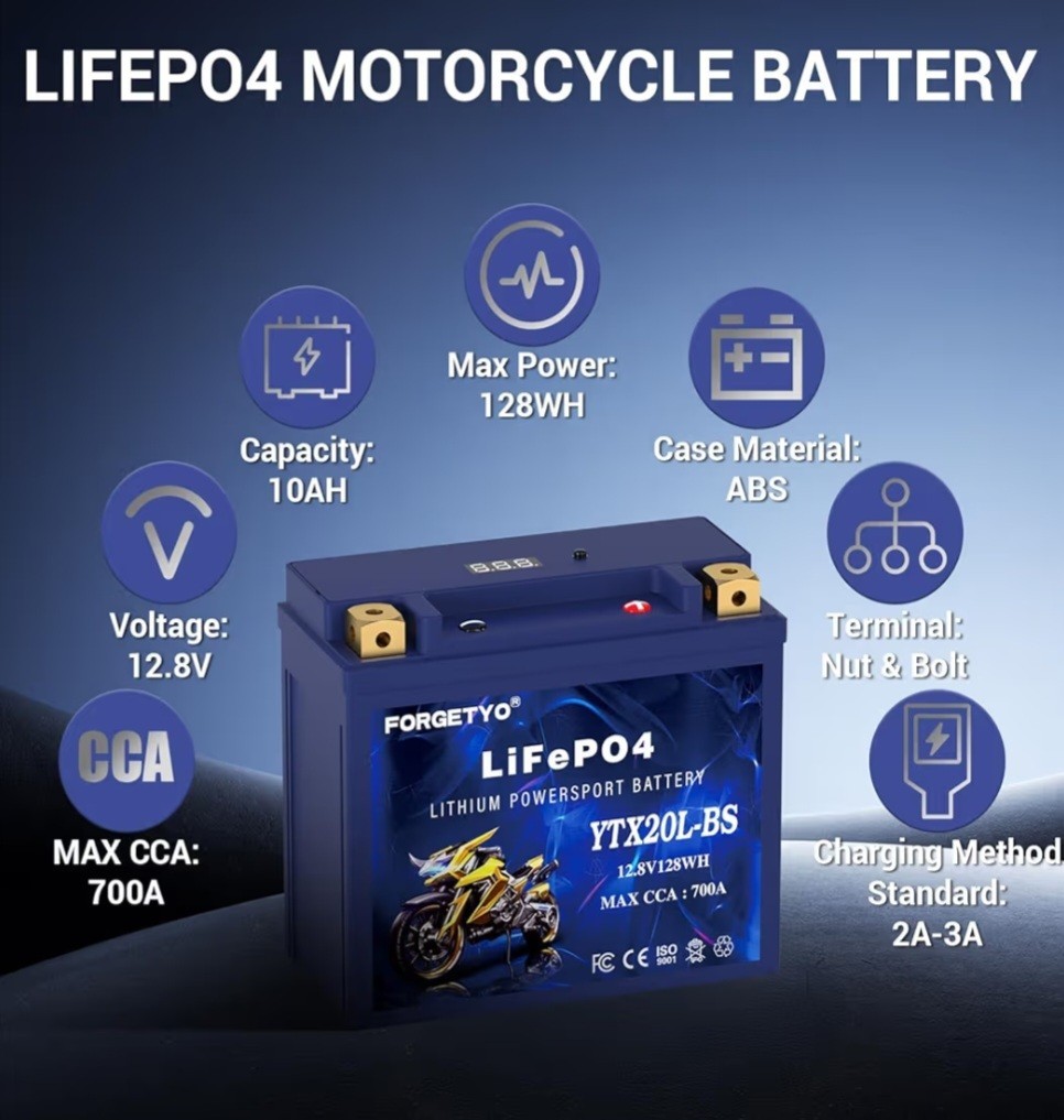YTX20L-BS Motorcycle 10AH Lithium Battery Blue LiFePO4 700A ATV Jet Ski 10AH