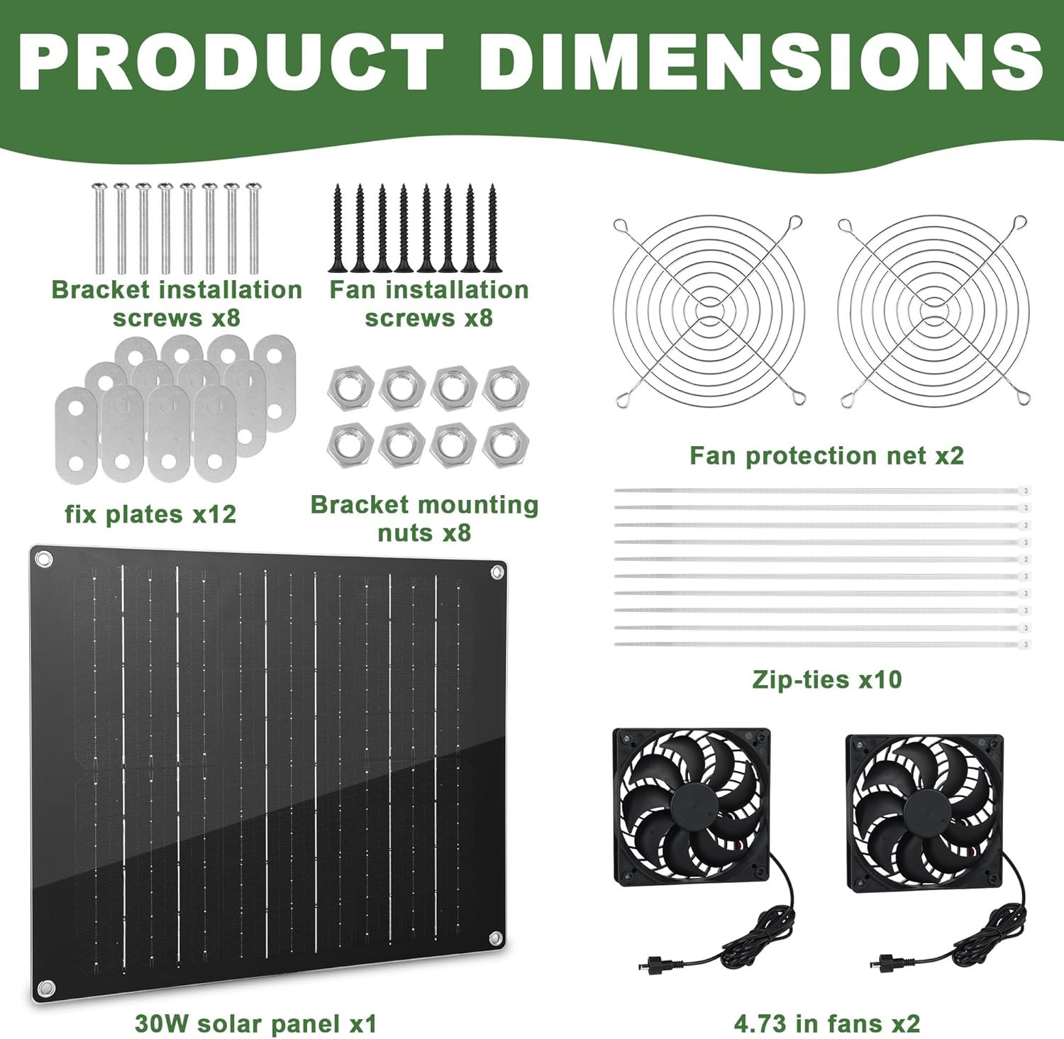 Solar Fan, 30W Solar Powered Fan, Solar Panel Fan Kit, IPX7 Waterproof Fans Exha