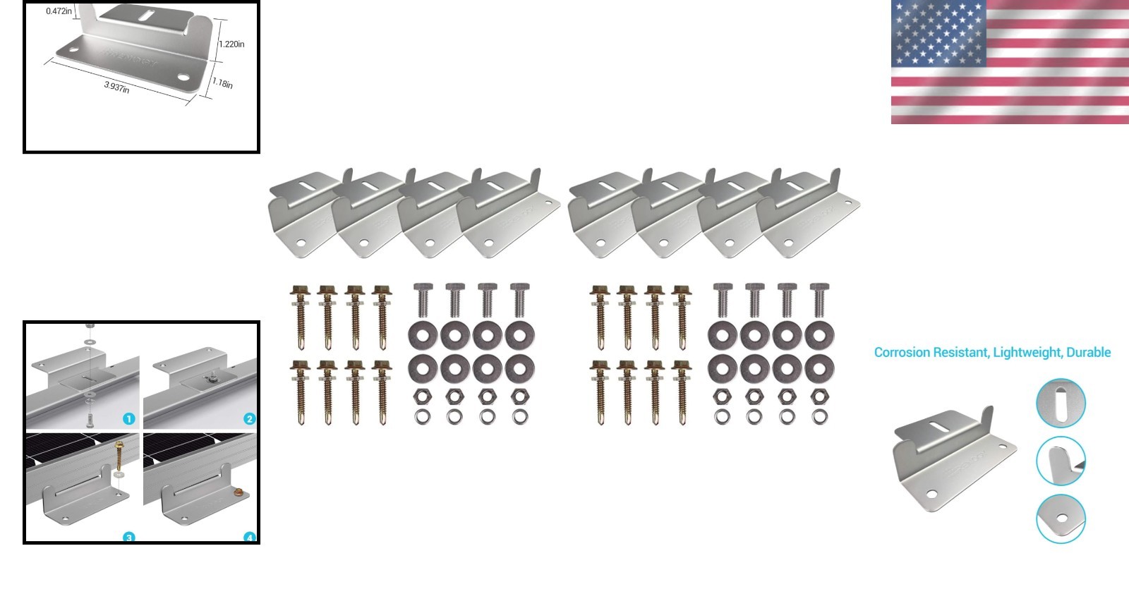 2 Sets Lightweight Aluminum Z Brackets – Corrosion-Free Solar Panel Mounting