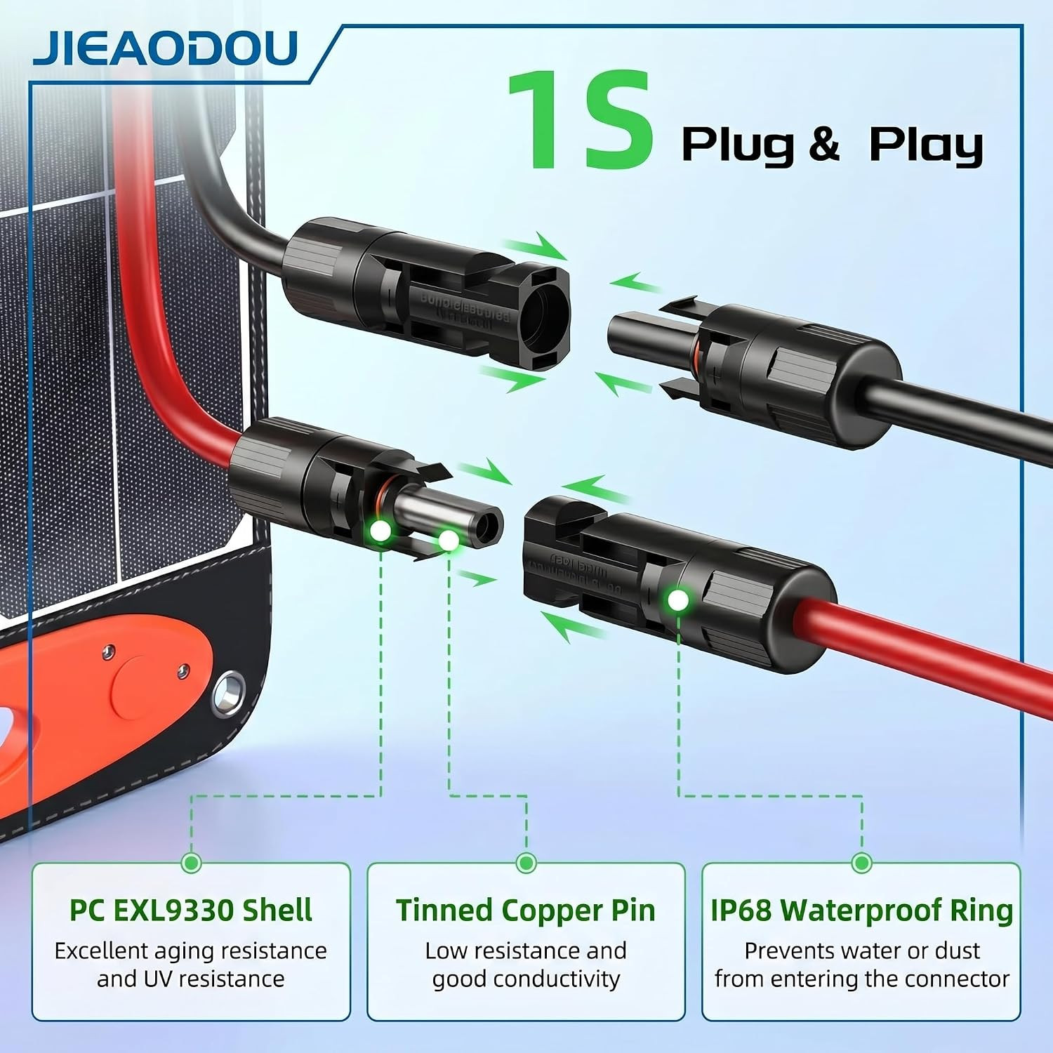 10FT/3M Solar Panel Cable 12AWG Solar Panel Connector to XT60 Charge Adapter