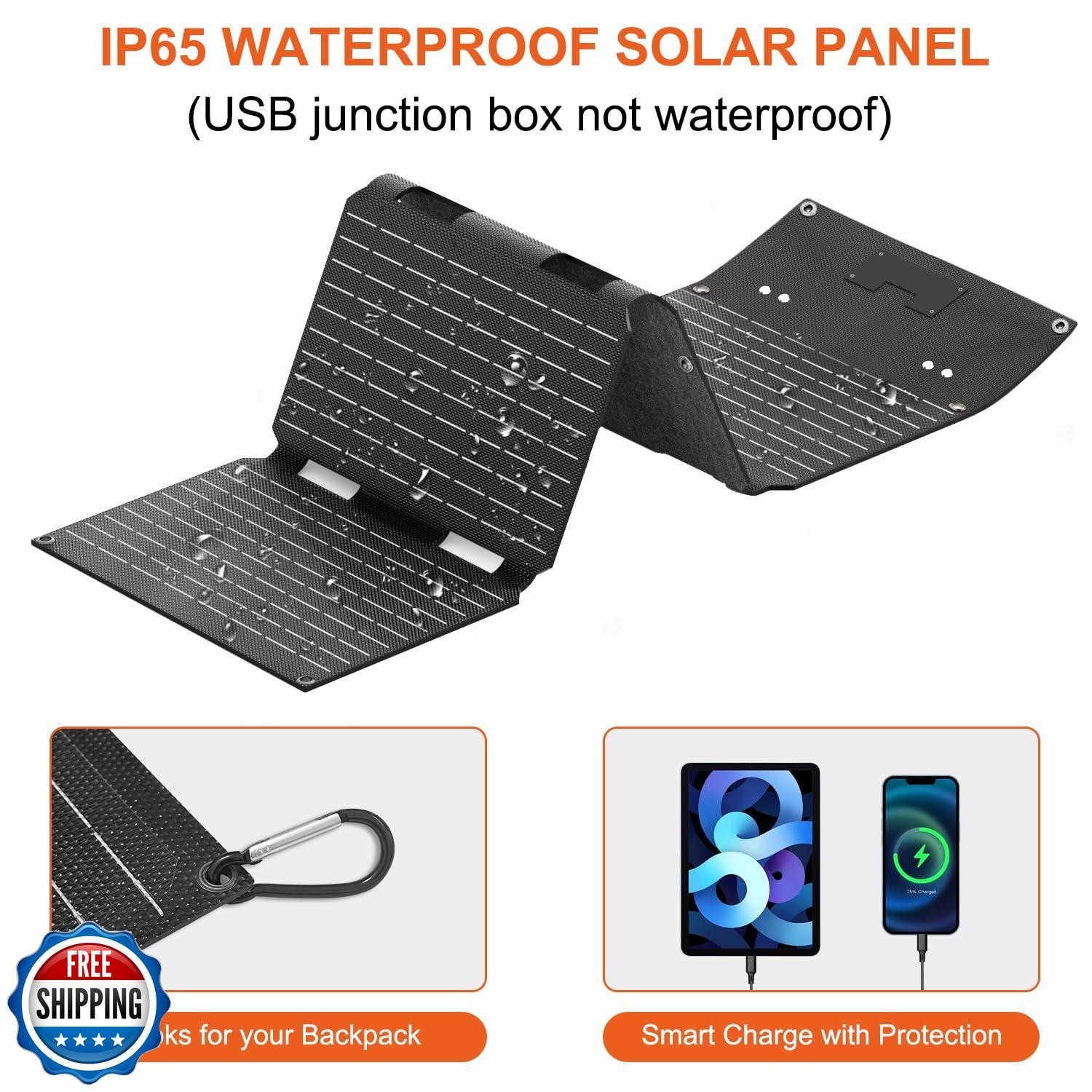 NHZOTUD 45W Solar Panels Charger with Handle 18V USB-A USB-C DC Portable Fold