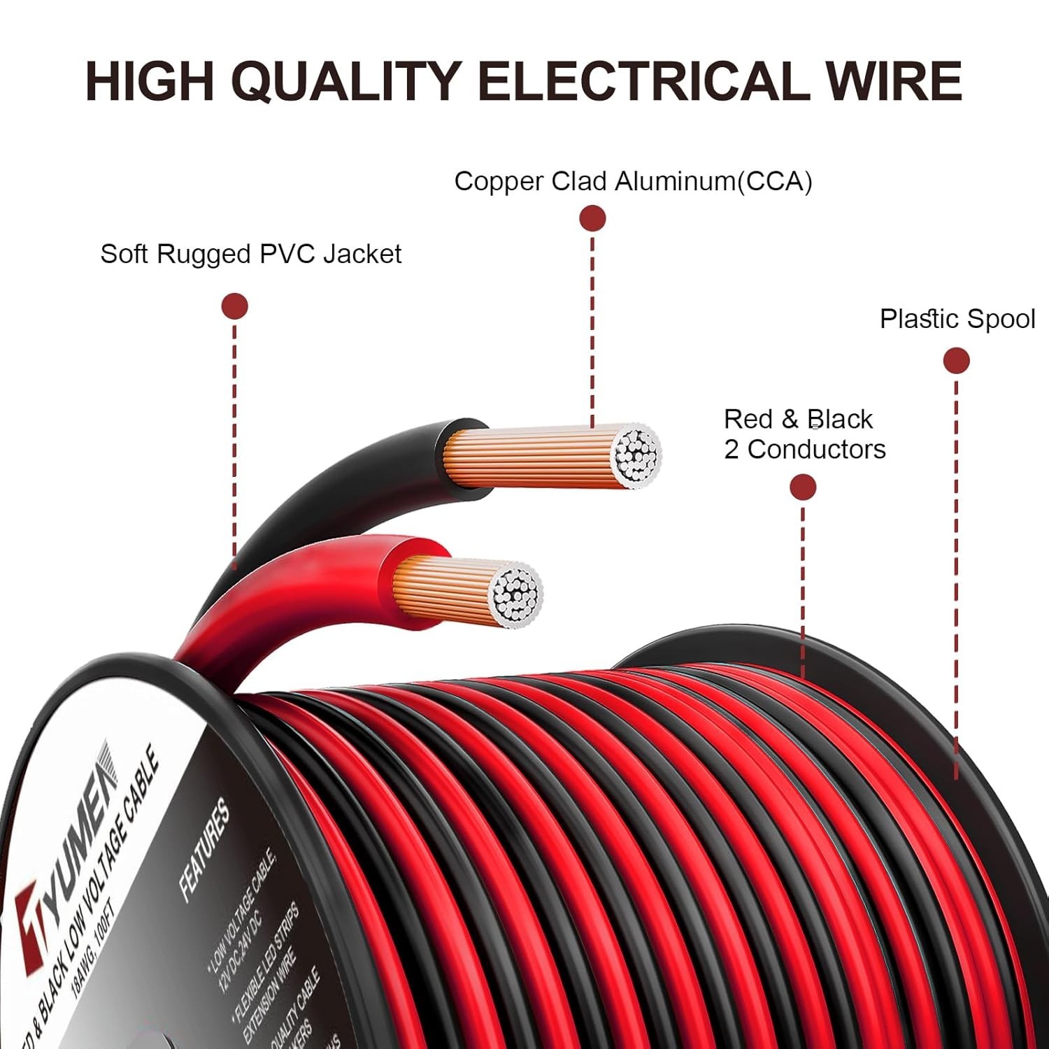 100FT 14/2 Gauge Red Black Electrical Wire for LED Strips 12V 24V DC Extension