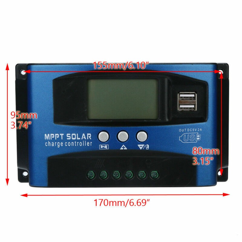 Solar Panel Regulator MPPT Dual USB 12V-24V Auto Focus Charge Controller 30A UE