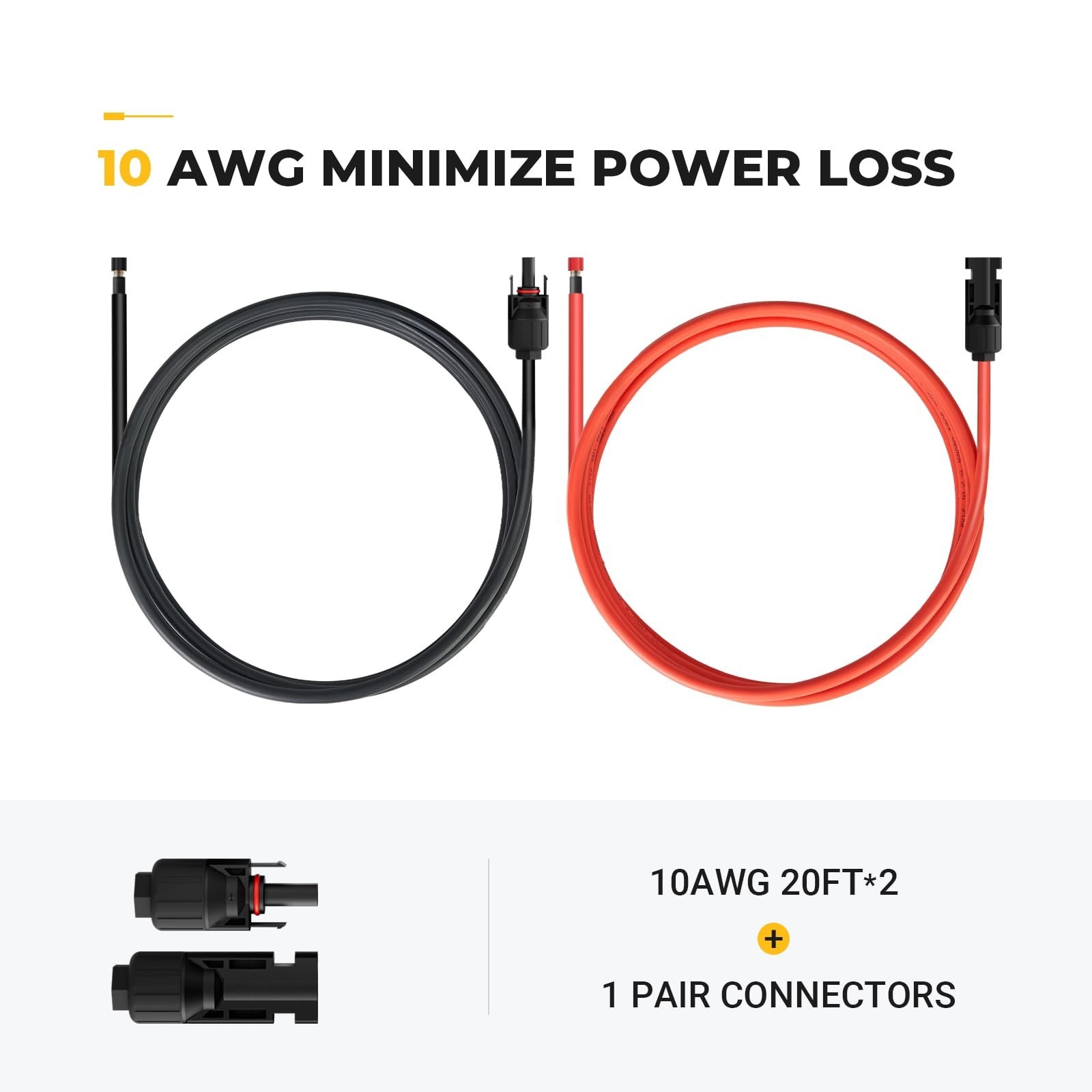 20FT 10AWG Solar Extension Cable Kit – Male & Female Connectors, Adaptor Tool