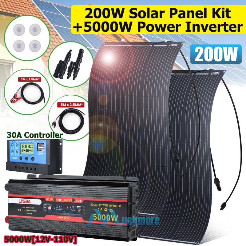 Complete Solar Panel Kit 5000W Inverter & Controller Home 110V Off Grid System