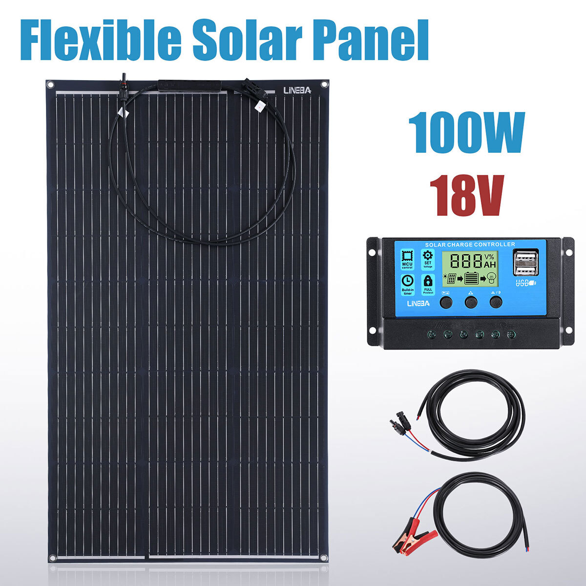 200W Watt 12V Portable Flexible Solar Panel (100W*2PCS) For RV/Car battery/Home