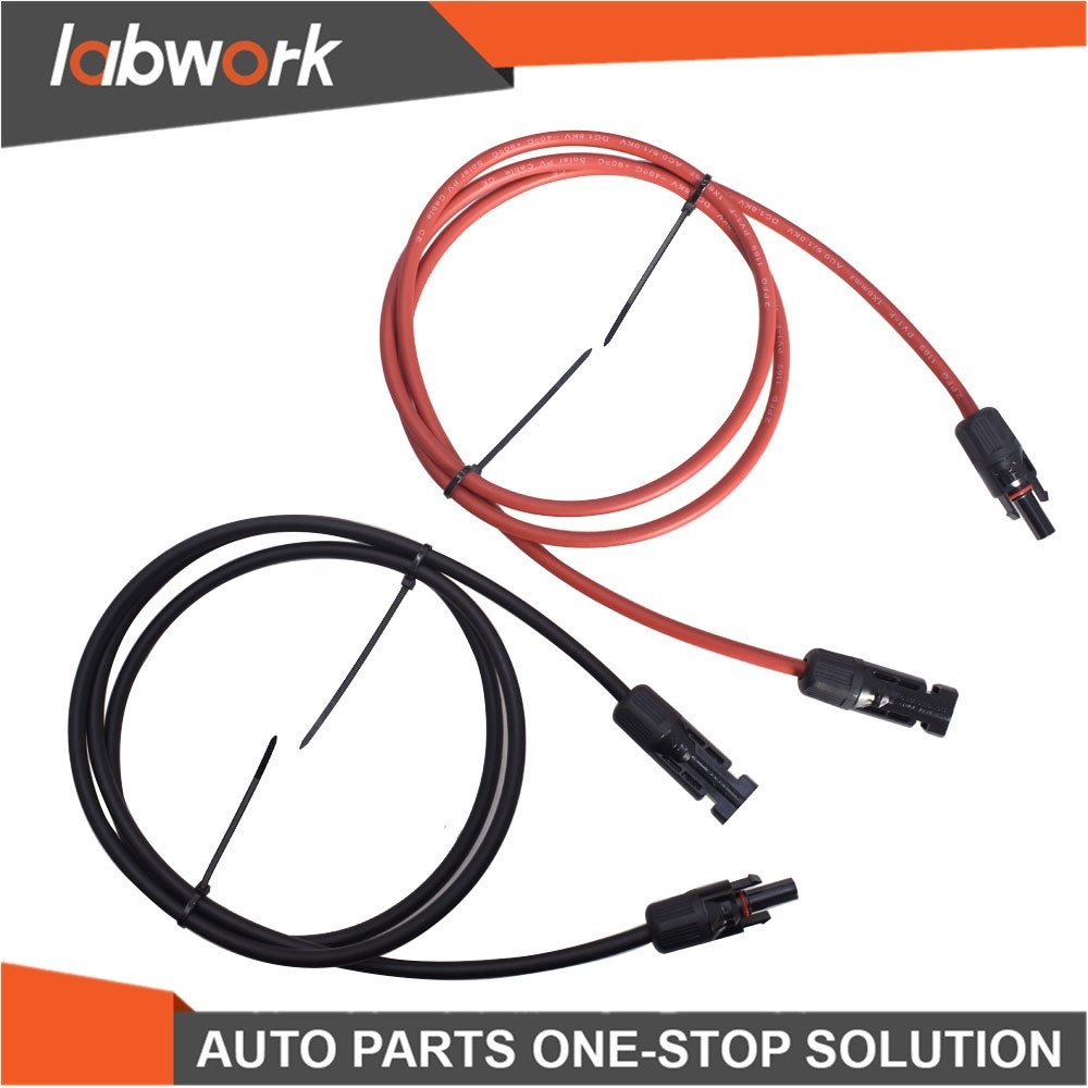 Labwork Solar Panel Extension Cable Wire Connector 12AWG 10ft Black + Red 1Pair