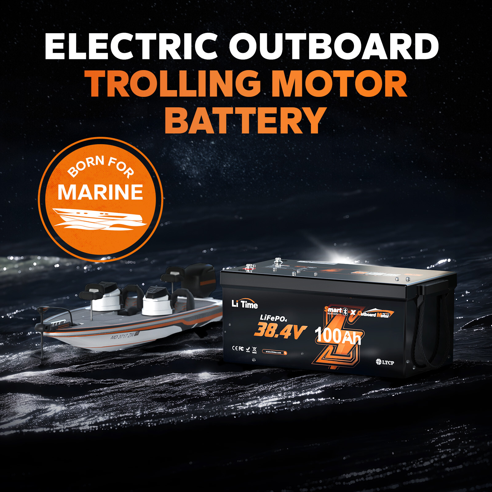 LiTime 36V 100Ah OBM TM Bluetooth LiFePO4 Lithium Battery For Outboard Motor