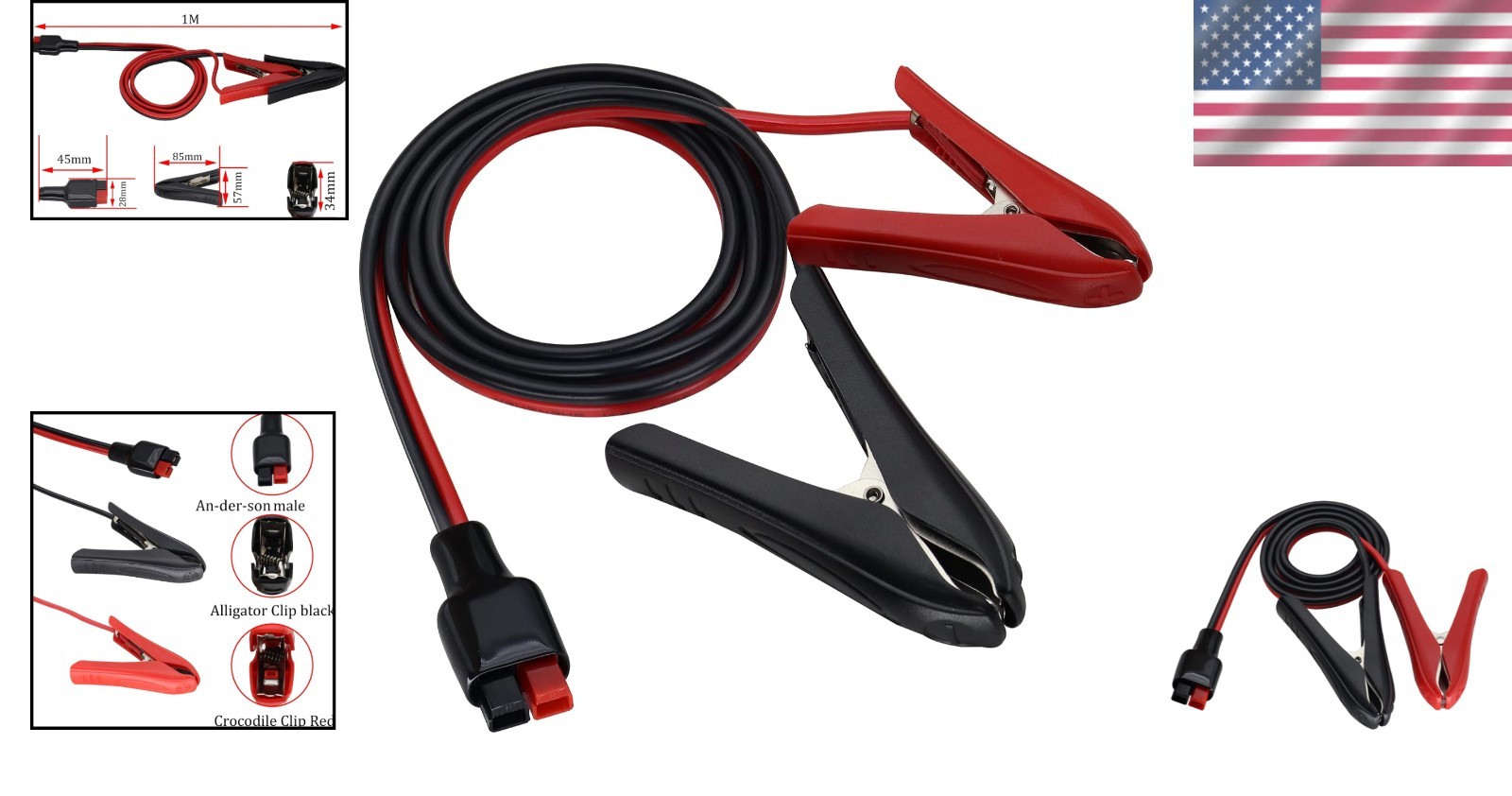 12AWG 45A Solar Connector Cable with Alligator Clips – 3.3ft Durable Power Link