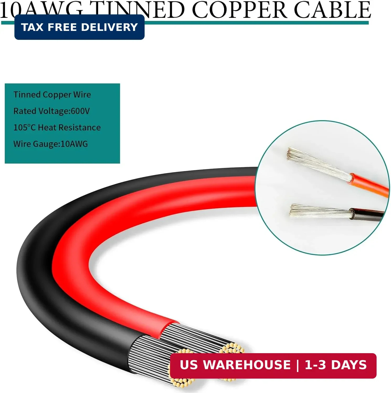 10AWG Tinned Copper Wire XT60i to Solar Panel Connector Extension Cable 3FT – He