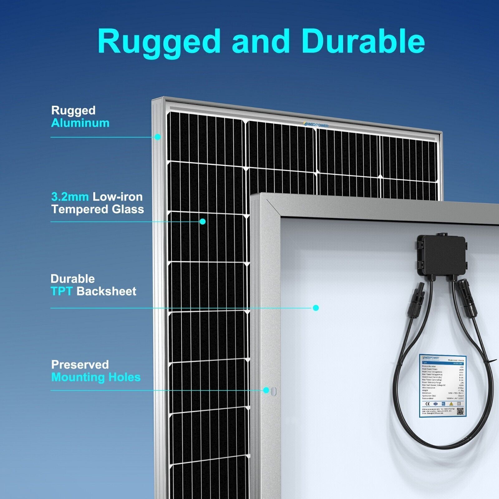 PFCTART 200 Watt 18 Volt Monocrystalline Solar Panel Compact Design US