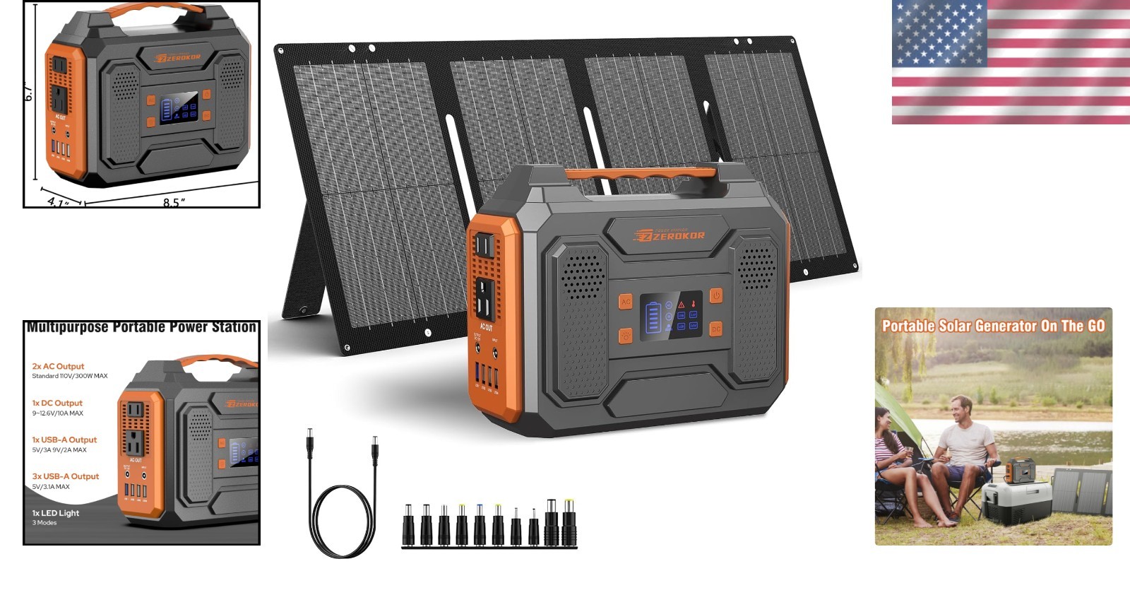 Versatile 300W Portable Power Station with Dual AC/DC Outlets & 60W Solar Panel